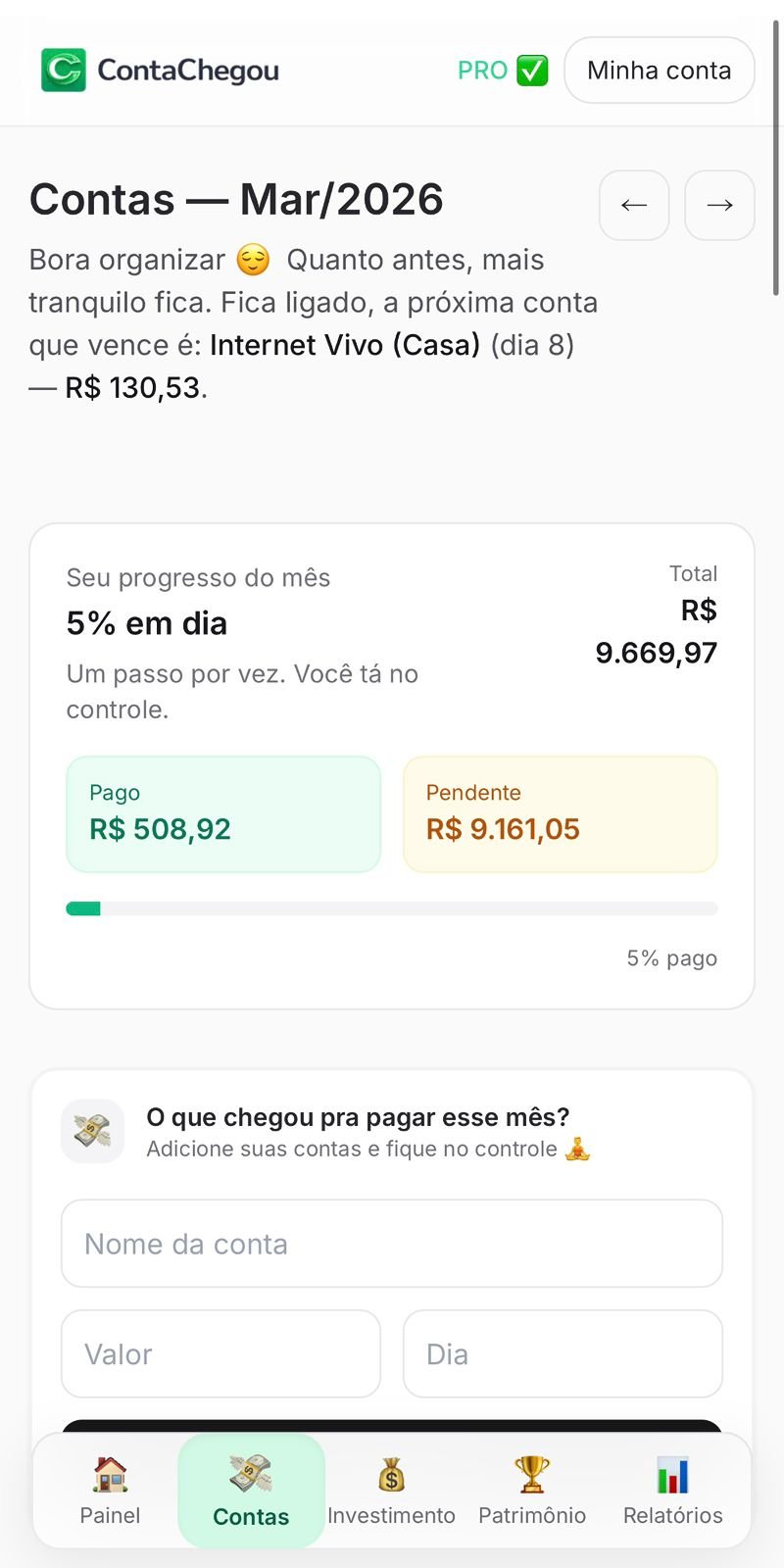 Tela 9 do aplicativo ContaChegou